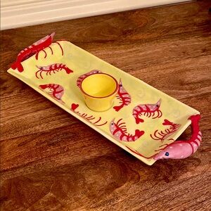 FORESIDE Handpainted Ceramic Shrimp Cocktail Serving Dish Platter